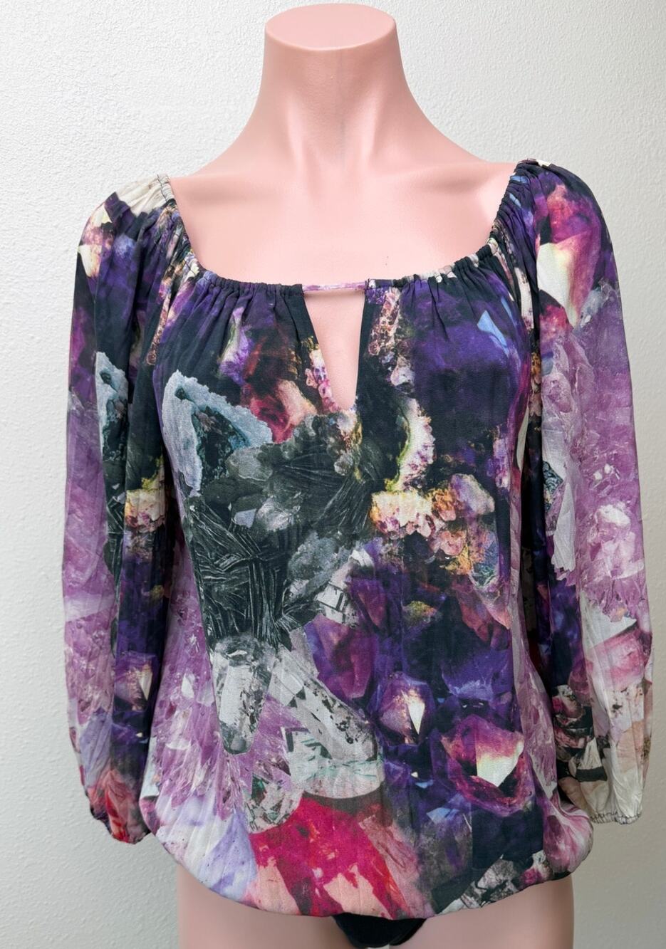 Alice + Olivia Womens Purple Silk Peasant Blouse XS